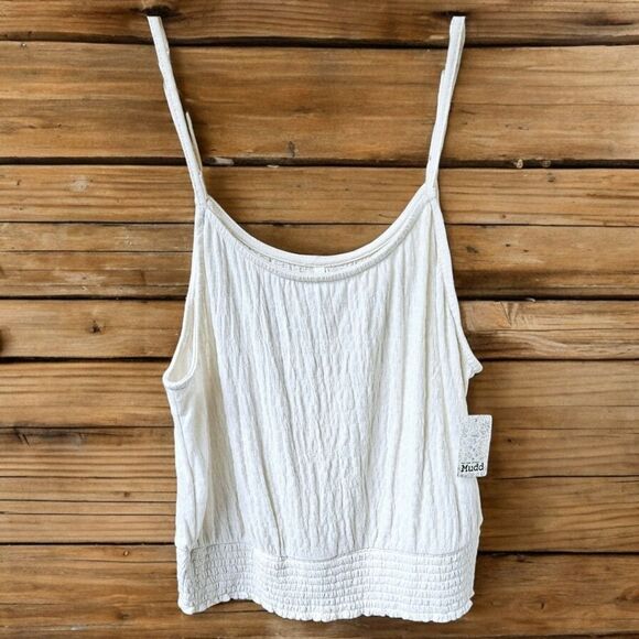 MUDD Women's Cream colored Soft Smocked bottom Tank Top - Picture 1 of 12